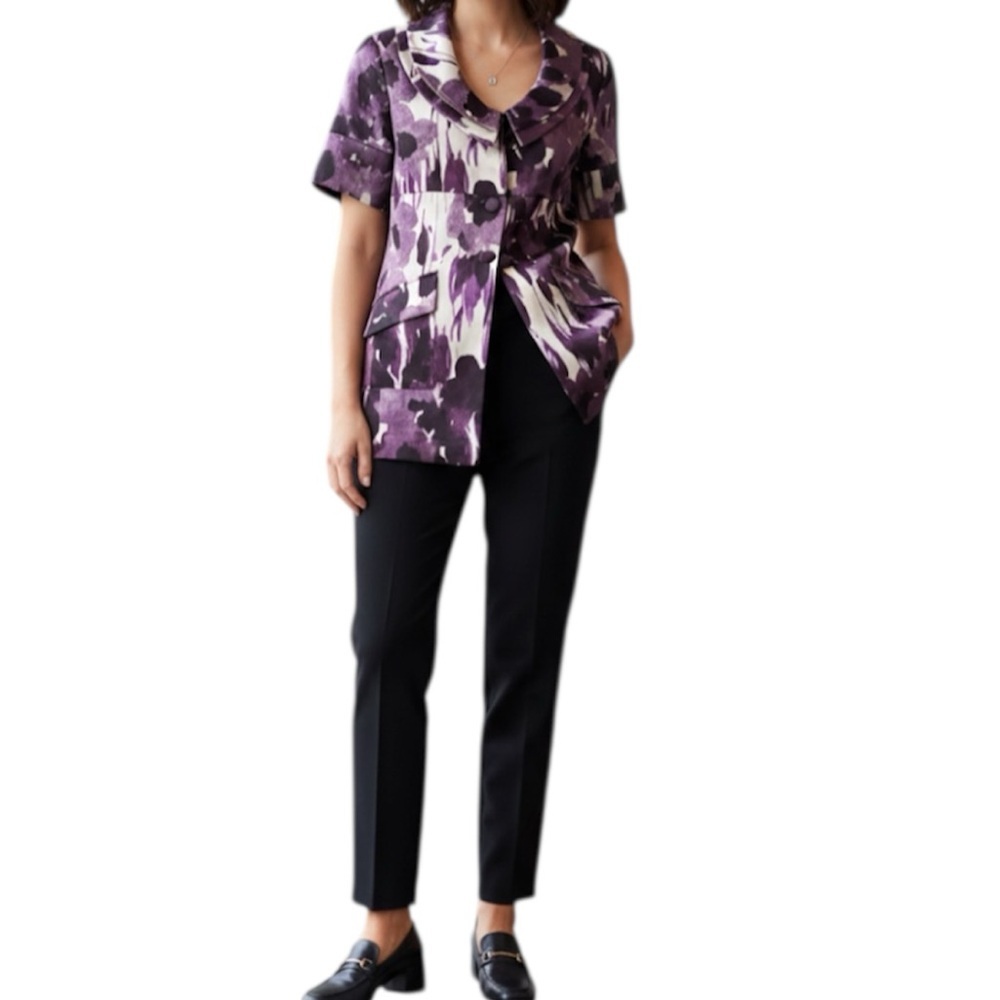 Simply Vera Vera Wang Tonal Purple Midnight Garden Short Sleeve Jacket Size XL
